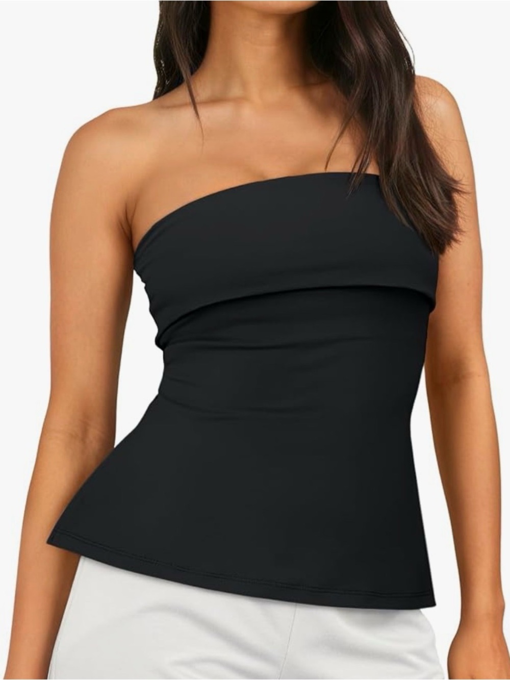 Amazon Black Off-Shoulder Fold-Over Tunic
